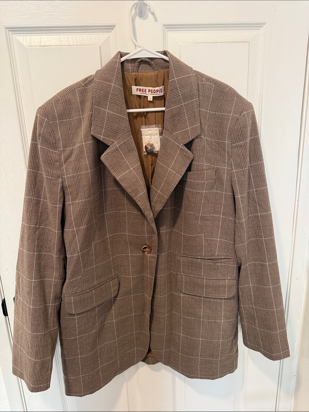 Free People Taupe Plaid Blazer